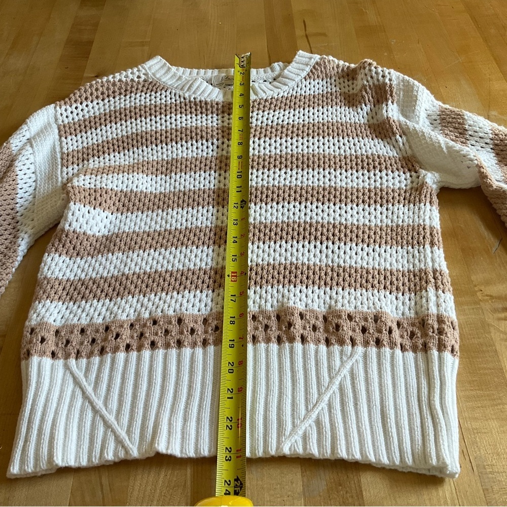Elan Cozy Stripe Cotton Sweater XL Neutral Boho Chunky Knit Pullover - Picture 11 of 16